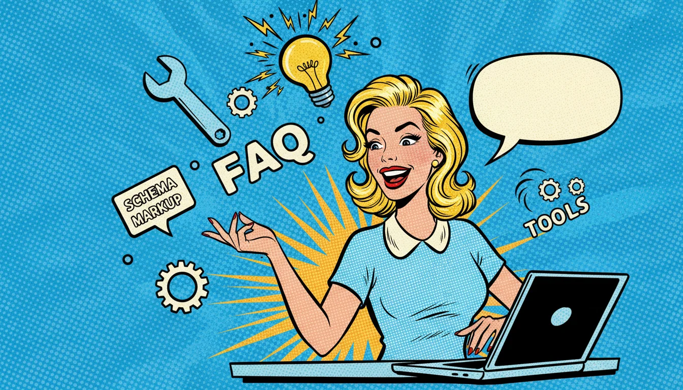 Cheerful blonde dives into free AEO tools on her laptop, lightbulb popping with <a href=