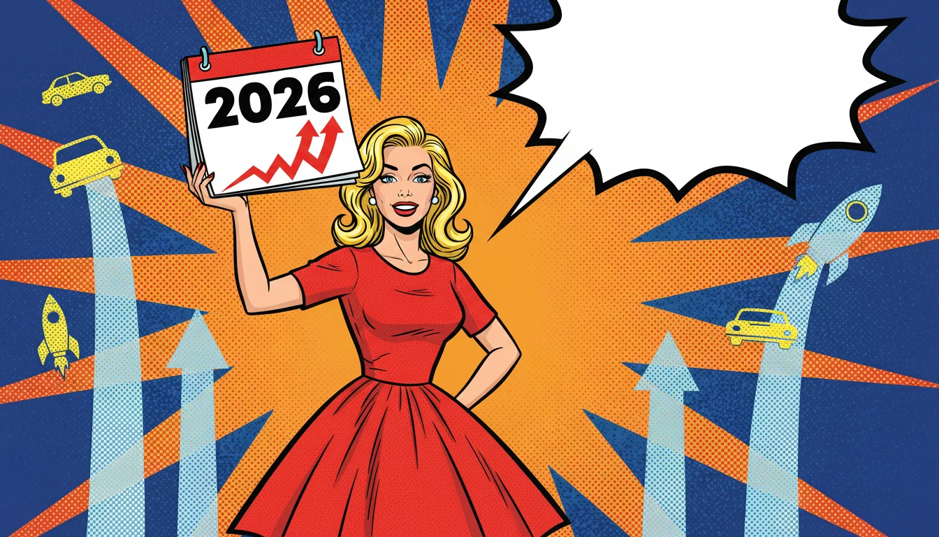 Blonde visionary grips 2026 calendar, schema markup boosting her site's future traffic sky-high.