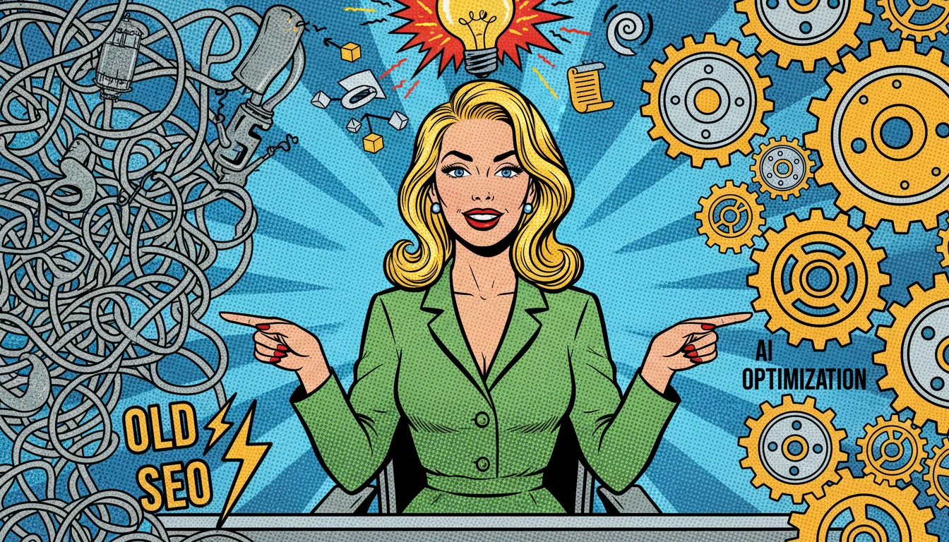 Blonde expert compares tangled SEO wires to smooth AI gears, proving GEO's just a shiny rebrand of basics.