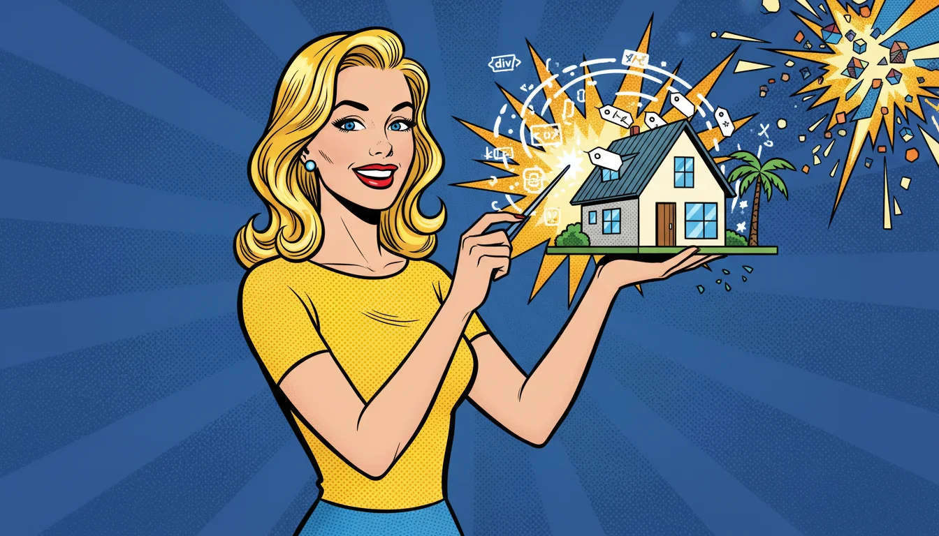 Smiling blonde adds schema tags to her Airbnb house model, making it AI-ready for better visibility.