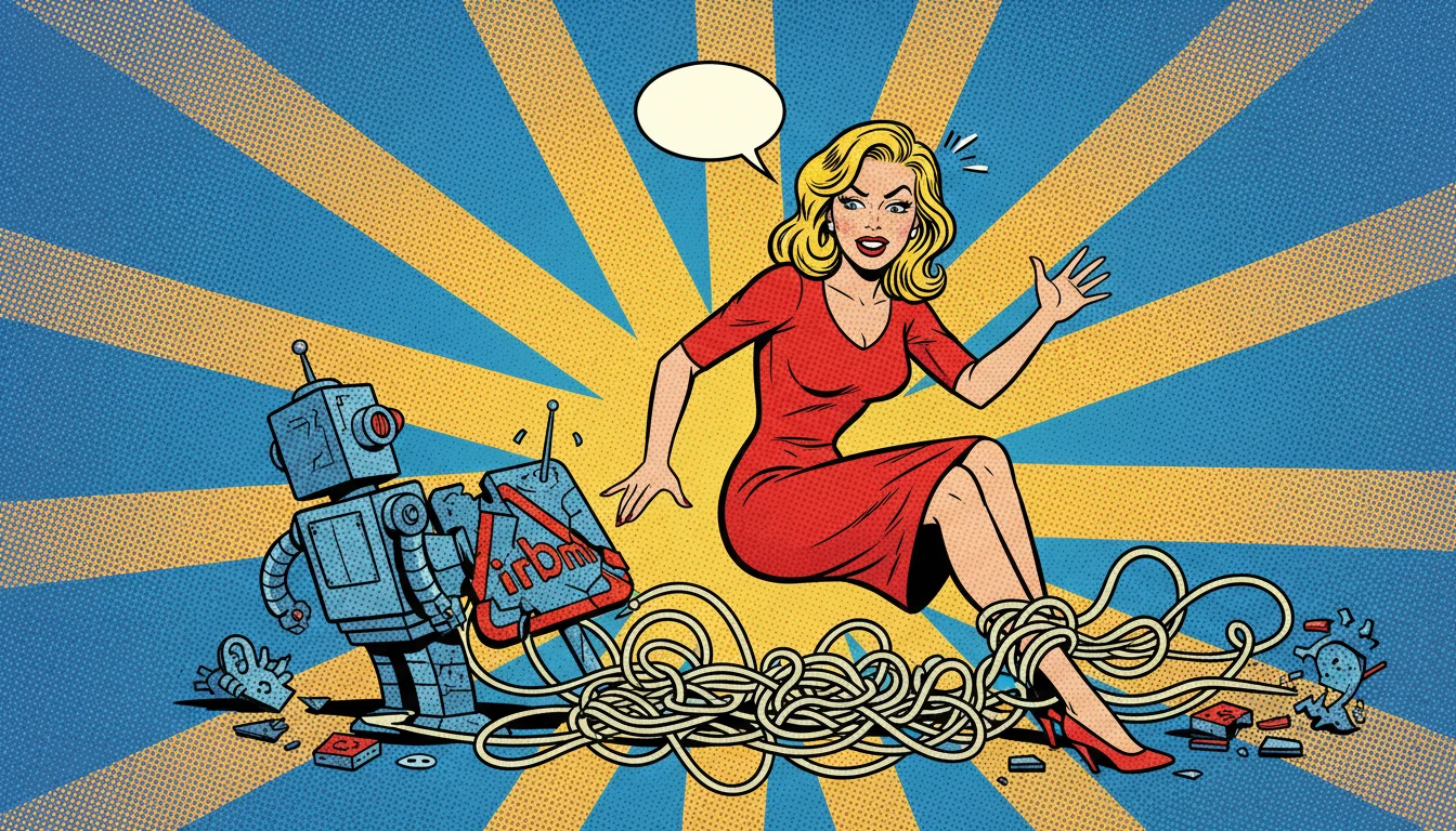 Blonde trips on content chaos as AI ignores her tangled Airbnb setup—avoid these AEO pitfalls!